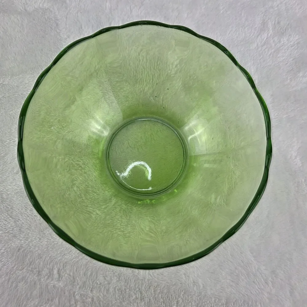 Vintage Anchor Hocking Green Glass Nesting Mixing Bowl Set 4 Ribbed Scalloped